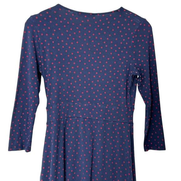Boden Marion Jersey Knit 3/4 Sleeve Polka Dot Print Navy/Red Mini Dress (4L) - Picture 7 of 14